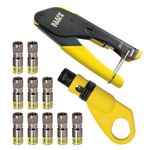 Klein Tools 80151 Klein Tools 80151 Coax Cable Compression Crimper and Stripper Set with 10-Pack of RG6/6Q F-Connectors for Fast and Reliable Installation, 3-Piece