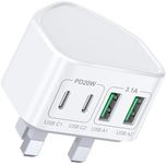 40W USB C Charger Block, 4-Port Fast Charger Plug for iPhone 15 14 13 12 11 Pro Max Plus X XS XR 8, SE 2020, iPad, AirPods, Apple Watch, Samsung, UK Dual Port PD Power Adapter