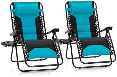 MFSTUDIO Padded Zero Gravity Chair Set of 2, Folding Patio Lounge Recliner with Adjustable Pillows & Cup Holder for Poolside Backyard, Support 400lbs(Pacific Blue)