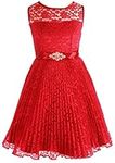 AkiDress Floral Pattern Lace Flower Girl Dress for Little Girl Red 4