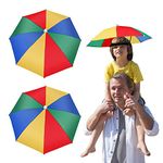 ZHIQIN 2 Pieces Funny Head Umbrella Hats Rainbow Umbrella Hats with Elastic Band Adult and Kids Folding Cap For Beach Fishing Golf Party Umbrella Hat