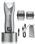 Electric Body Hair Trimmer for Men with Extra Skin-Safe Ceramic Blade, Ball Trimmer Shaver Groomer w/LED Light& Charging Dock, Pubic Groin Hair Trimmer Male Razor Waterproof & USB Rechargeable