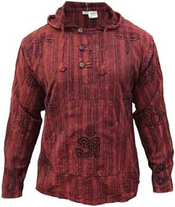 SHOPOHOLIC FASHION Hombre Deslavado Rayas Capucha Hippy Camisa de Abuelo - Granate, 3XL