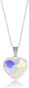 Amazon Collection Sterling Silver Elements Two Tone Heart Pendant Necklace, Aurora Borealis, 18"