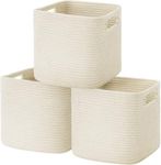 AURA NEST Set Of 3 Foldable Cotton Rope Storage Baskets With Handles | Woven Organizer Bins For Toys, Towels, Clothes, Shelves | Decorative Fabric Storage Boxes | 10.5X10.5X11 Inch | White