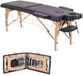 YOUNIKE Portable Foldable Massage Table - Adjustable Height Lightweight Wooden Frame Spa Bed for Tattoo, Facial, Lash, Physical Therapy, Home & Salon Use with Accessories & Non-Woven Bag, Black
