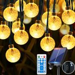 RJEDL Solar Lights Outdoor Garden, 11M/36ft 60LED Solar String Lights Solar Powered Waterproof 8 Modes with Remote Control Crystal Ball Decorative Lights for Garden Gazebo Festival (Warm White)