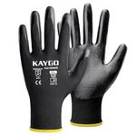 KAYGO Safety Work Gloves Nitrile Coated, Good Grip and Dexterity, 12 Pairs General Purpose Durable Working Gloves for Men and Women, Ideal for Construction Warehouse Automotive DIY, KG12N (Black, L)