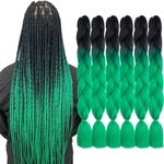 FYRLNA 6 Packs 24 Inch Jumbo Braiding Hair Soft High Temperature Resistance Synthetic Hair Extensions for Women 24 Inch Ombre Jumbo Braiding Hair Twist Crochet Braids Hair(24"(Pack of 6),Black to Green)