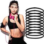 Kioiner 10Pcs Non-Slip Elastic Sport Headbands,Thin Skinny Sport Silicone Grip Sweatband, Black Stretchy Exercise Hair Band for Yoga Running Jogging Workout Soccer Football Basketball Golf Tennis Gym