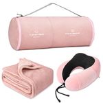 urnexttour Travel Pillow and Blanket Set Neck Pillow Airplane Memory Foam for Traveling Compact with Bag Pink