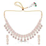 IIJ Layered Style Rhinestone-Crystal Ruby Design Necklace | Light Purple with Drop Earrings | for Wedding Events Jewellery Sets Women's and Girl Accessories