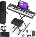 Fesley 61 Key Piano Keyboard: Portable Full-Size Electric Keyboards for Beginners, Electronic Music Keyboards with Piano Stand, Bench, MIDI, Charging Adapter, Stickers, Headphones, Bluetooth, Pedal