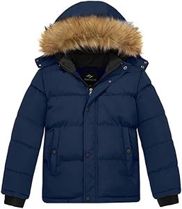 FARVALUE Boys Water Resistant Winter Coat Warm Quilted Puffer Jacket Hooded Parka Thicken Down Jacket for Boys Navy 14-16