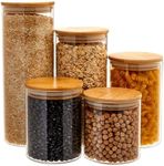 Juvale Set of 5 Glass Storage Containers with Bamboo Lids, Airtight Kitchen Canisters in 5 Sizes