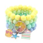 SANNIDHI® 4Pcs Beads Bracelet for Girls Kids Cartoon Friendship Bracelet Fashion Acrylic Candy Color Beaded Hand Bracelets with Enamel Charms, Children's Day Gift for Girls