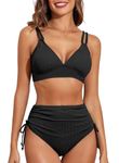 Aleumdr Women Bikini Set Solid Two Piece Bikini Top & High Waisted Bikini Bottom Swimsuit with Stripes Black XL