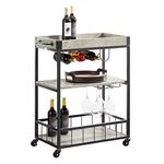 SoBuy® FKW56-HG, Modern Design 3 Tiers Kitchen Trolley Serving Trolley with Wine Rack Metal & MDF