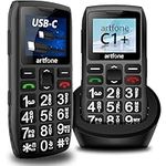 artfone Senior Mobile Phones SIM-Free & Unlocked Mobile Phones, Basic Big Button Mobile Phone for Elderly People with SOS Alarm Call Button Loud Volume USB-C Charging Dock,1400mAh Battery, Black