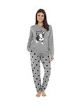 Daisy Dreamer Pyjama Set Women's Bear & Frenchie Cotton Jersey Pyjamas Lounge Wear Long Sleeve Grey PJs, Small (UK 8-10), Frenchie