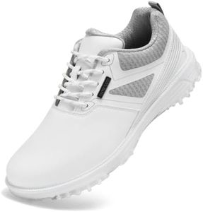 ULTIANT Men's Golf Shoes Fixed Nailless Sole Waterproof Lightweight No-Slip Walking Shoes Size7.5-14(All White,40)