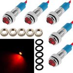 CESFONJER 5 pcs 6mm 1/4" LED Metal Indicator Light 12V Waterproof Signal Lamp Pilot Dash Directional Car Truck Boat with Wire (Red color)