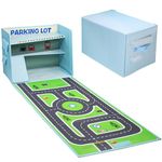 Livememory Toy Car Storage Box - Toy Car Garage Toy Car Box for Boys with Car Rug Play Mat (Not Included Cars)