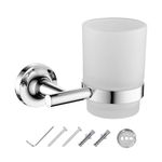 JASSFERRY Wall Mounted Toothbrush Holder Frosted Glass Tumbler Tooth Brush Holder Bathroom Toothpaste Round Cup Set Chrome