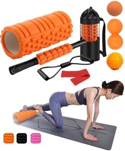 Foam Roller Set Includes Hollow Core Massage Roller,Peanut Ball ,Spiky Ball ,Stretching Band,Muscle Roller Stick,Massage Ball,Stretching Strap,Exercise Resistance Bands, Storage Bag,for Deep Tissue Massage, Pain Relief of Back, Legs, Exercise( OVTSPO 9 in 1 Orange)