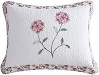 Beatrice Home Fashions Carnation Floral Embroidered Quilted Pillow Sham, Lightweight, All-Seasons, Standard Sham, Rose