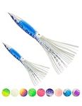 BLUEWING 10pcs Trolling Squid Skirts Fishing Saltwater with Float Inside Squid Lures Fishing Saltwater Octopus Skirt for Tuna, Mahi, Marlin, Big Game Fish Crystal Blue 9in