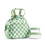 Fit & Fresh Lunch Bag for Women, Insulated Womens Lunch Bag for Work, Stain-Resistant Large Lunch Box for Women with Containers, Cinch Closure Cromwell Bag Pistachio Checker Board