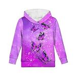 ZPINXIGN Butterfly Girls Hoodies Size 8-10 Trendy Clothes Fall Outfit Shirt Novelty Fashion Sweatshirt for Teens Little Big Girl Jumper Kawaii Hooded Pullover Oversized Active Sweater Purple