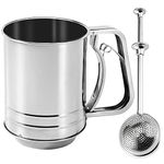 NC Flour Sifter,Regerly Stainless Steel Flour Sieve Flour Sifter with Handle and Trigger with 1Piece Powdered Sugar Shaker Large Capacity Baking Sieve Cup Fine-Mesh Sieve Manual Powder Sieve