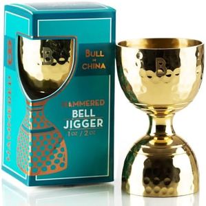 Hammered Bell Jigger by Bull In China - Premium 100% Brass with 0.25oz to 2oz Measures for Cocktails, Bars & Bartenders