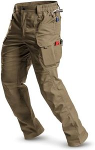 Moosehill Men's Cargo Work Pants: Ripstop Ventilated 14 Tool Pockets Brown