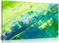 Abstract Oil Painting Green Yellow Canvas Wall Art Picture Print (18x12in)