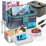 Pavezo® Electric Lunch Box [Faster-80W, Large-1.8L] Food Heated Lunch Box, 12V/24V/110V Food Warmer Lunch Box for Car Truck Home, with Airtight Lid, SS Container, Fork Spoon, Carry Bag