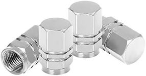 4 PCS Tire Stem Valve Caps Wheel Valve Covers Car Dustproof Tire Cap, Leak-Proof Air Protection Fits Cars, Trucks, Bikes, Motorcycles, Bicycles, Hexagon Shape Design (Silver)