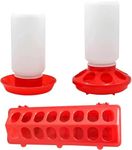 1kg Chick Feeder and Waterer Set 1L Plastic Chicken Automatic Drinkers Gravity Fed For Small Poultry Pigeon Coop Food Dispensers Red Feeders Trough (1L, Feeder&Drinker)