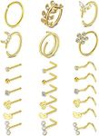 TOKRING 20G Nose Rings Hoops Nose Rings Studs for Nose Piercings Surgical Steel Nose Piercing jewelry for Women Men, Stainless Steel, cubic-zirconia