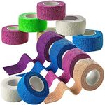 Self Adherent Cohesive Wrap Bandages - (Pack of 12 Rolls) 1 Inch X 5 Yards with Strong Elastic and Colorful First Aid Tape for Sprain Swelling and Soreness on Wrist and Ankle (Rainbow Color)