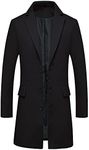 ThCreasa Mens Wool Blend Trench Coat Single Breasted Notch Lapel Walker Mid-Length Classic Pea Top Coat, Black, X-Large