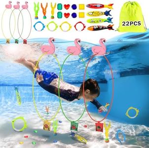 Diving Toys, 22 Pcs Pool Toys Bulk with Swim Thru Rings for Kids Age 3-12, Underwater Training Diving Fish Rings, Diving Gem, Diving Seaweed, Pool Torpedo, Packing Bag Included
