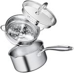 Leetaltree 2.5 Quart Stainless Steel Saucepan with Steamer Basket, Tri-ply Construction, Versatile Sauce Pan with Double-Sized Drainage Lid - Perfect for Cooking Gravies, Pasta, Vegetable and More