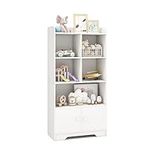 Costzon Kids Toy Storage Cabinet, 43.5" Tall Bookcase w/ 5 Open Compartments & 2 Doors, Multifunctional Display Shelf Home Organizer for Playroom, Nursery, Bedroom, Living Room, Study (White)