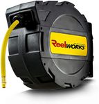 ReelWorks Air Hose Reel Retractable Auto Rewind 3/8" Inch x 50' Foot Hybrid Polymer Hose Max 300PSI Commercial Polypropylene Enclosed Construction