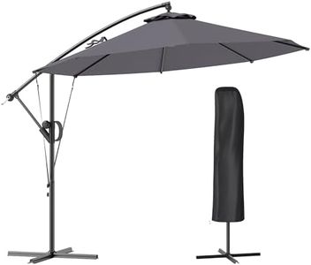 Outsunny 3(m) Garden Cantilever Parasol with Cover and Wind Protection Strap, Round Overhanging Umbrella with Crank Handle and Tilt, Banana Patio Umbrella for Outdoor Sun Shade, UPF50+, Grey