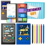 B1ykin Video Game Stationery Gift Set - 3Pcs Notebook Sticky Notes, Game On A5 Spiral Notebooks & 550 Sheets Sticky Notes with Colorful Neutral Pens Kit for Office School Kids Students Birthday