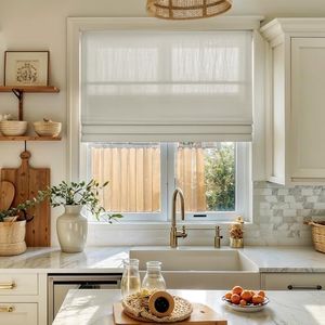 TWOPAGES Cordless Roman Shade Linen Textured Cotton Roman Blind for Windows, Custom Made Room Darkening Blackout Roman Window Shade Washable Fabric, Hardware Included, Seedpearl, 1 Piece